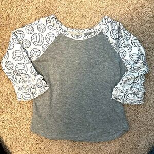 Sunshine And Rodeo Gray Top With Ruffle Sleeves And Volleyball Print Size 3T